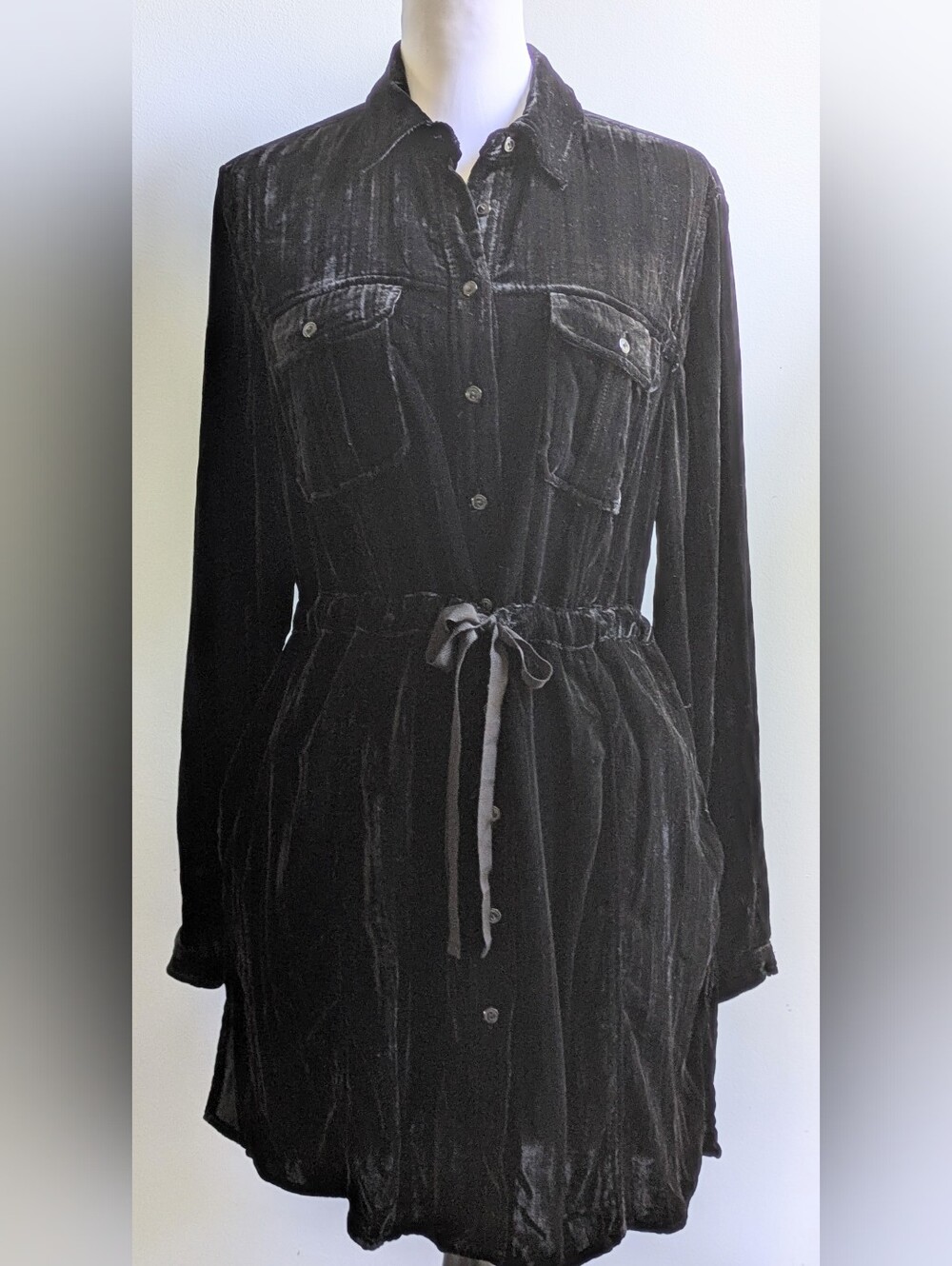 Coldwater Creek Black Silk Blend Crushed Velvet Dress Size M